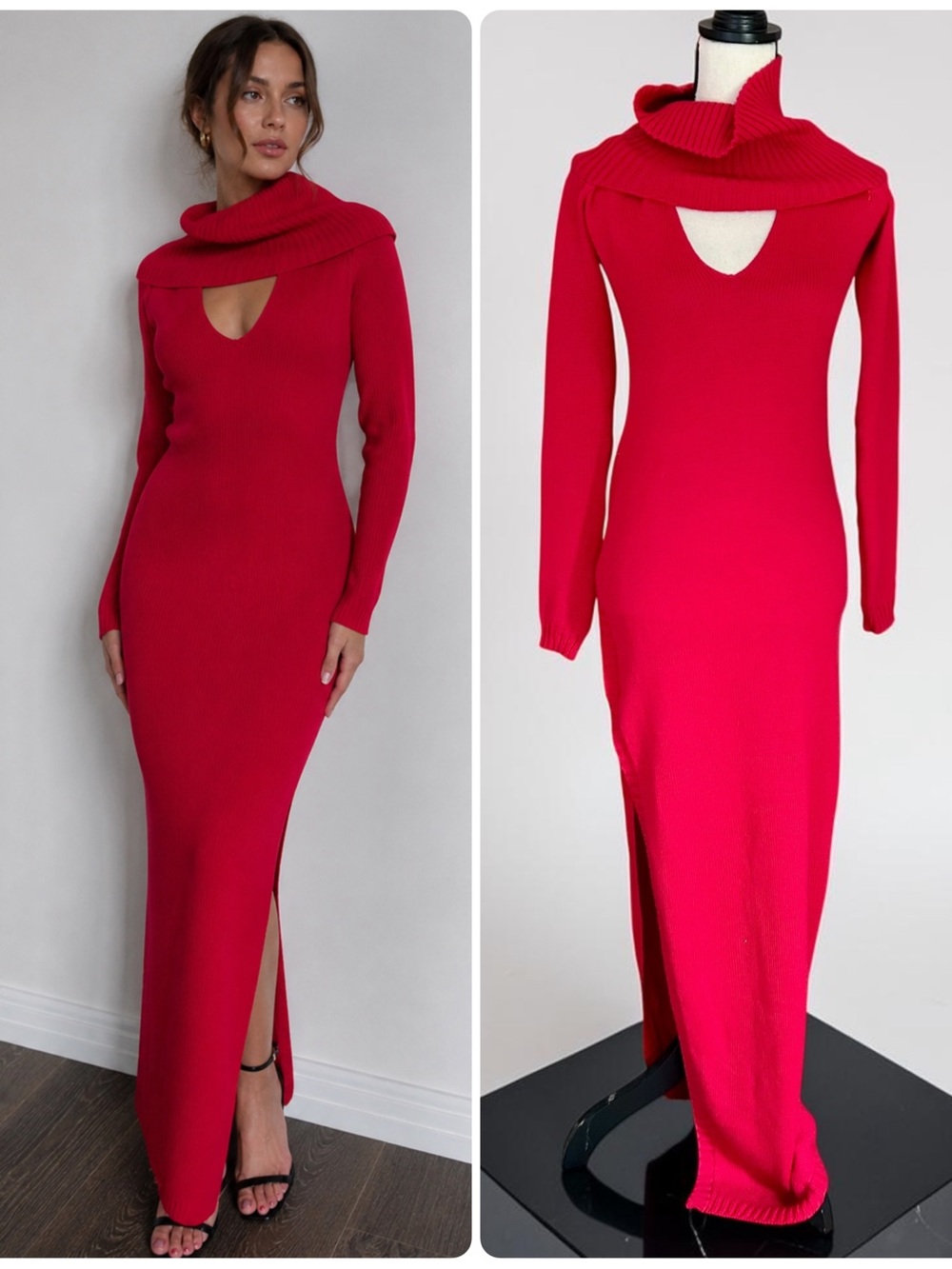 Marcell von Berlin Red Ribbed Knit Maxi Dress Cutout Size 4 Sample